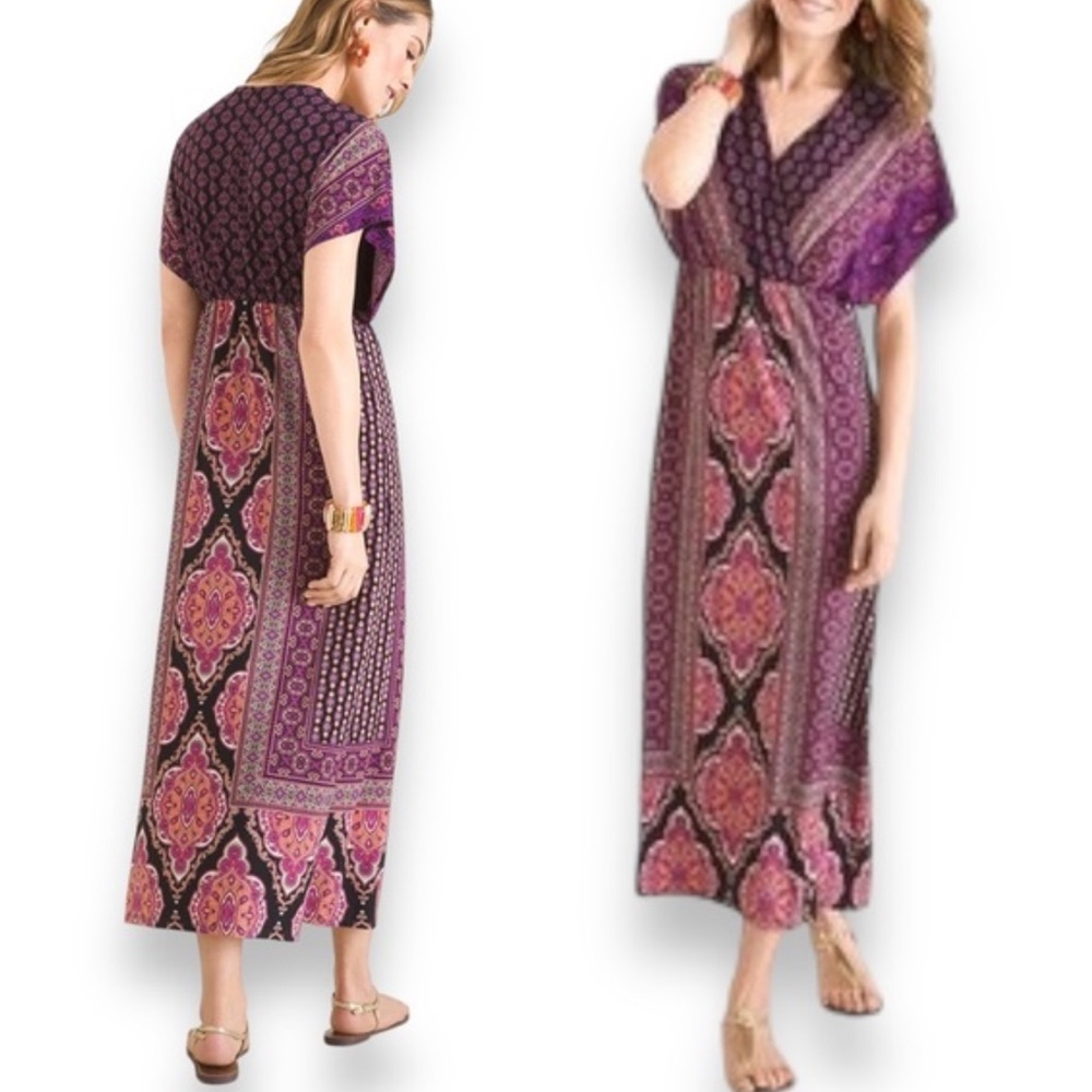 Chico’s Short Sleeve Maxi Dress / Black / Purple